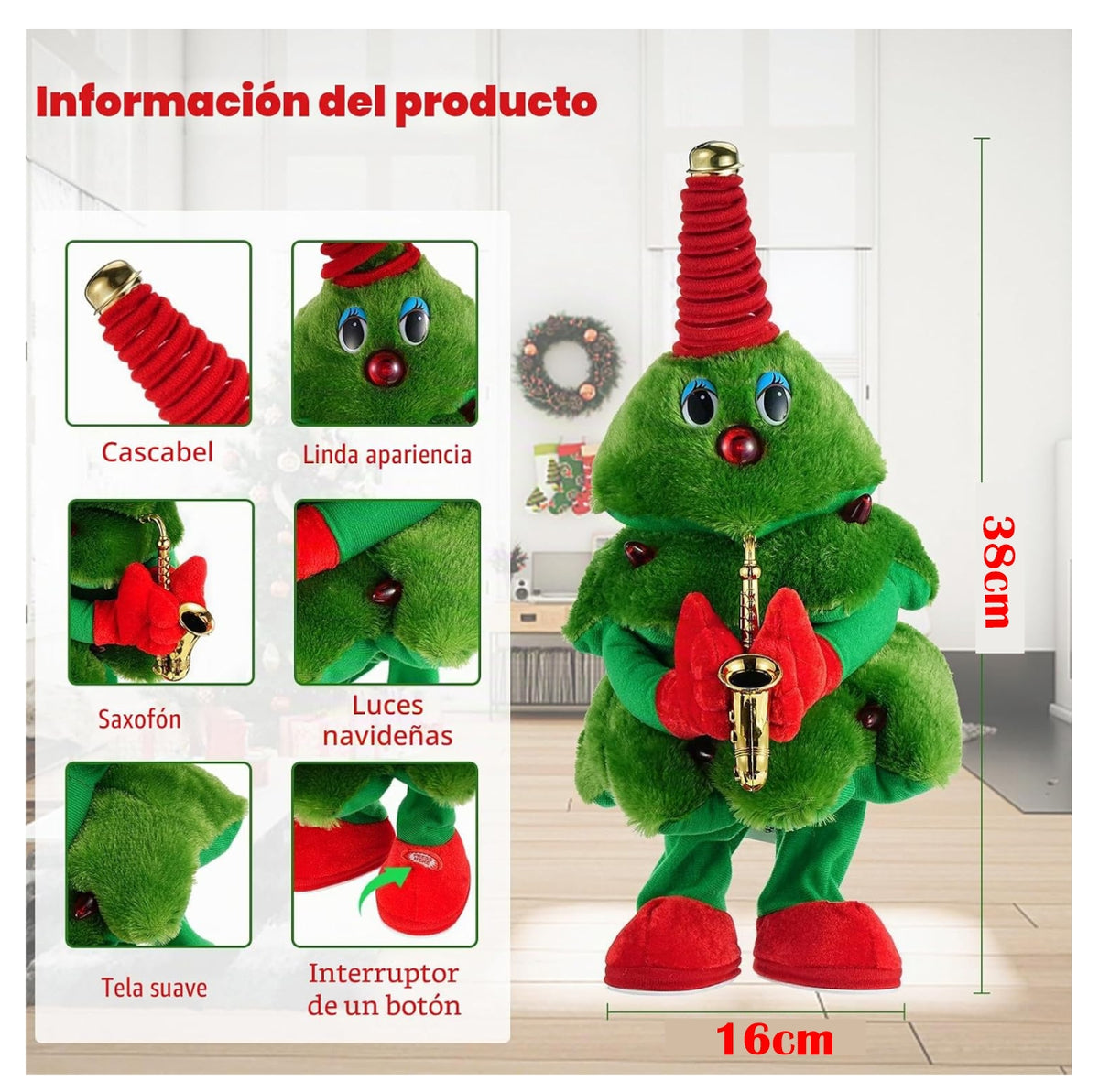 Árbol navideño eléctrico de peluche que canta y baila | Dale vida a la navidad con música, luces y diversión| Adorno Navideño