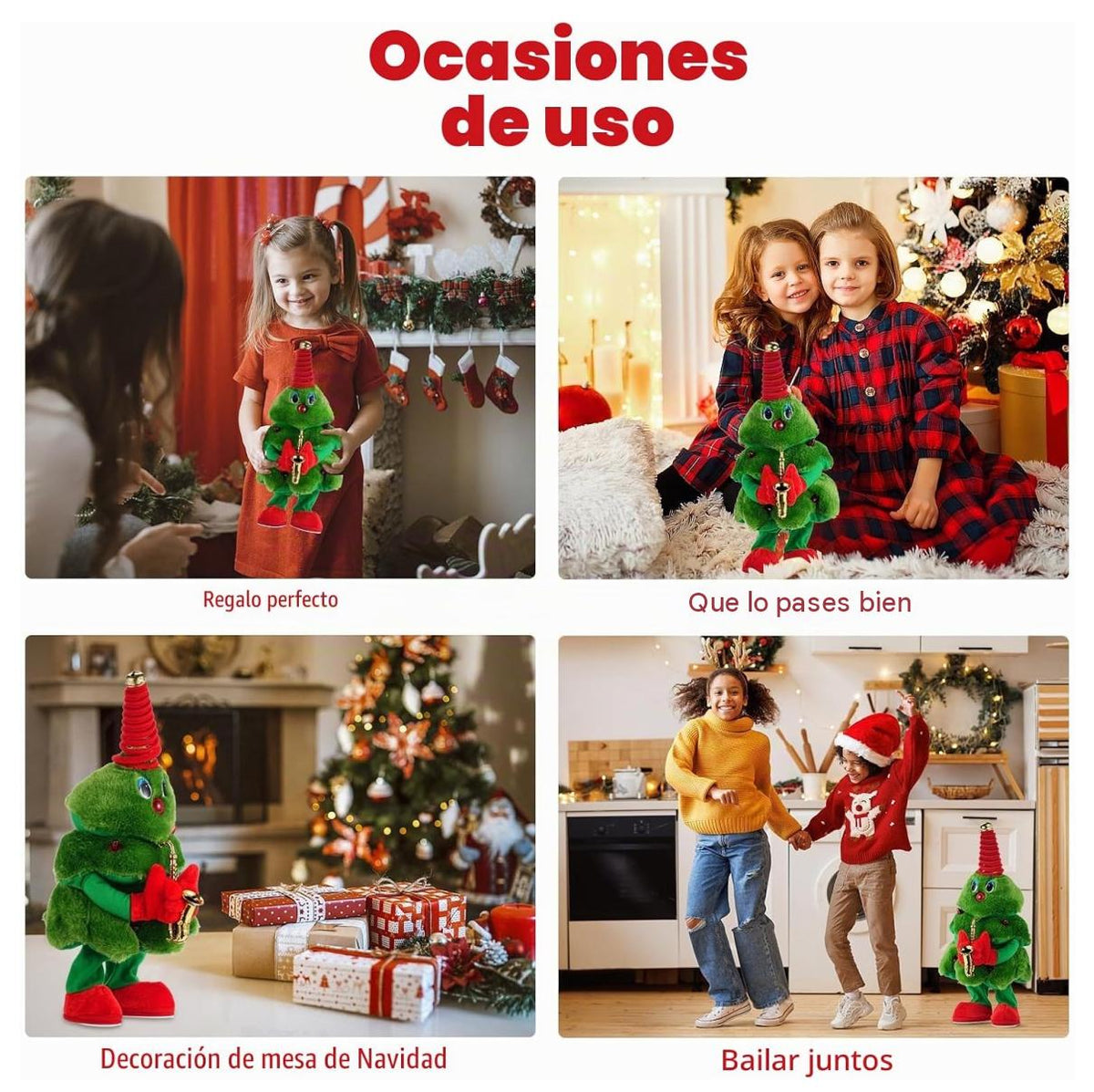 Árbol navideño eléctrico de peluche que canta y baila | Dale vida a la navidad con música, luces y diversión| Adorno Navideño