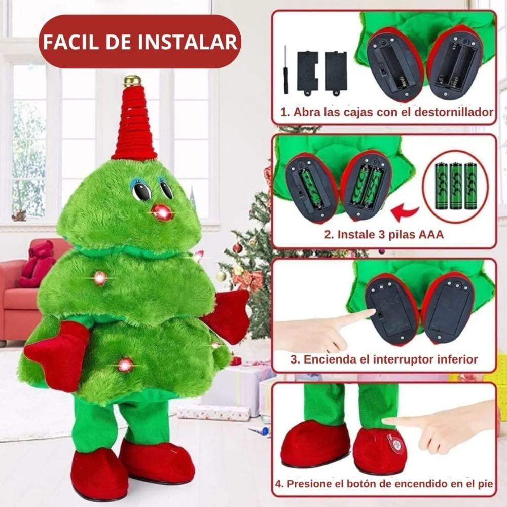 Árbol navideño eléctrico de peluche que canta y baila | Dale vida a la navidad con música, luces y diversión| Adorno Navideño